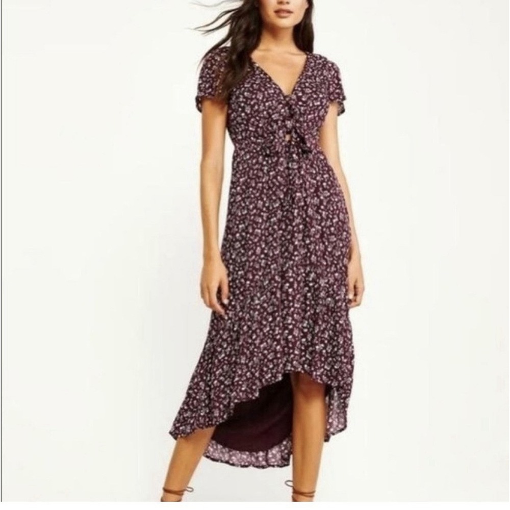 Abercrombie & Fitch High Low Midi Dress Maroon and White Floral  Size S‎
